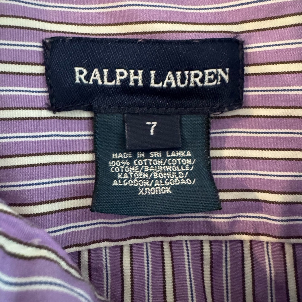 Ralph Lauren Kids Purple & White Striped Button Down Ruffle Dress Size 7 - Picture 4 of 8